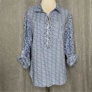 Tommy Hilfiger floral 1/2 zip roll tab shirt